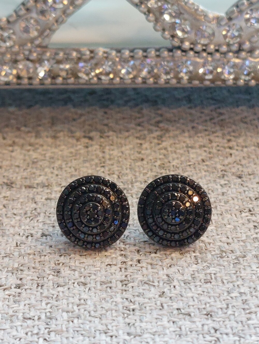 Sterling Silver 1.00ct Black Diamond Button Style Stud Earrings NEW